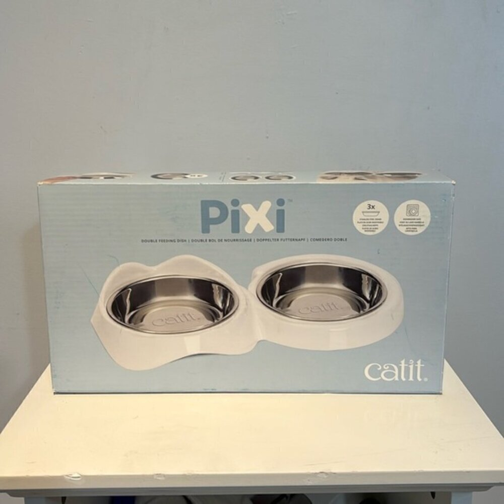 Catit PIXI Double Dish White cat bowls new in box
